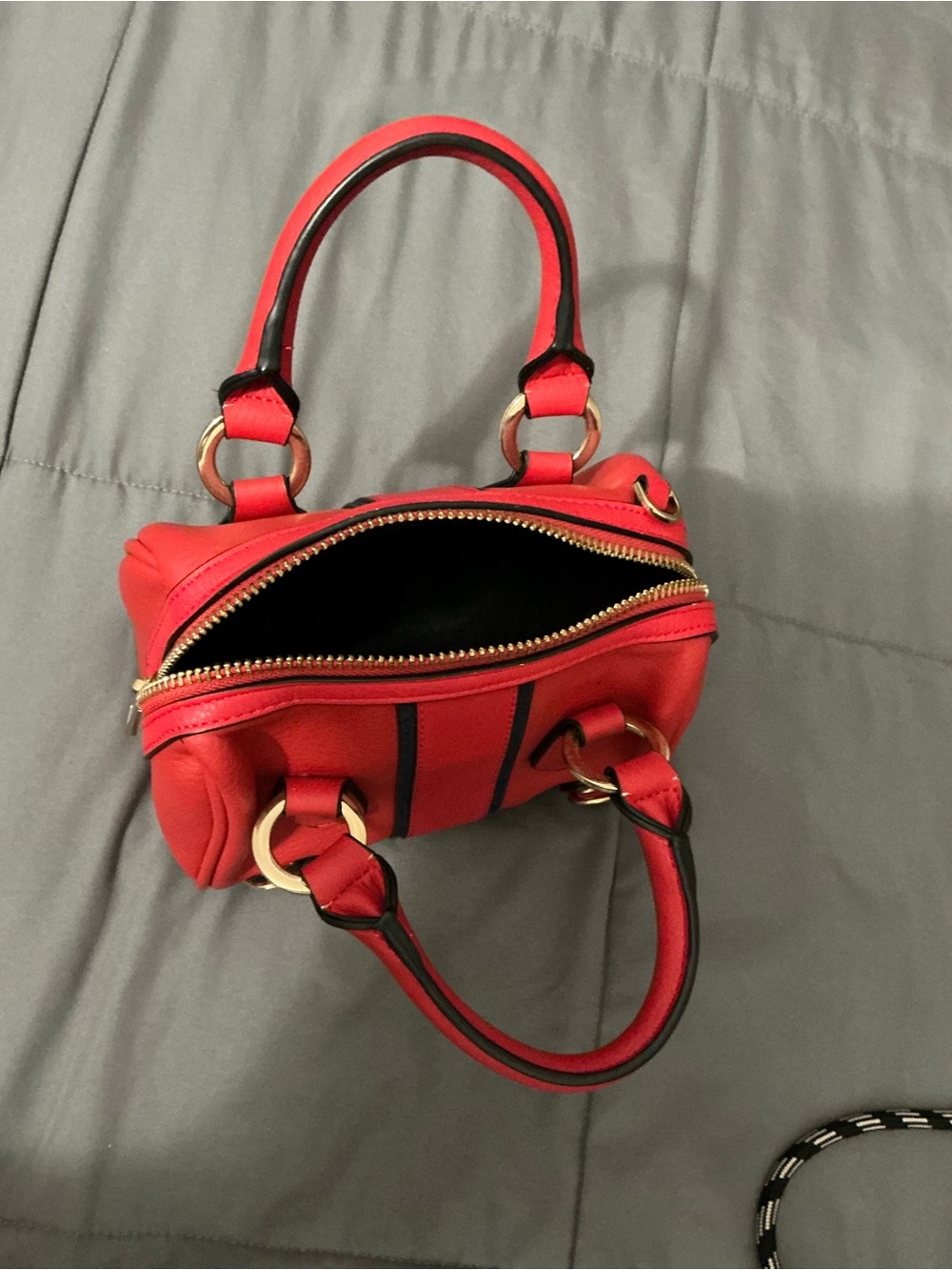 Compact Red Top-Handle Mini Bag with Gold Hardware
